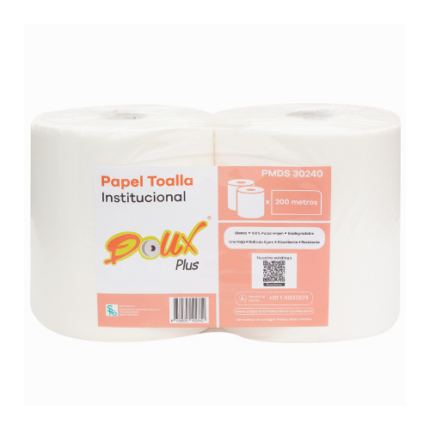 Papel Toalla Institucional Blanco Doux Plus x 200 m – Pack x 2 Rollos